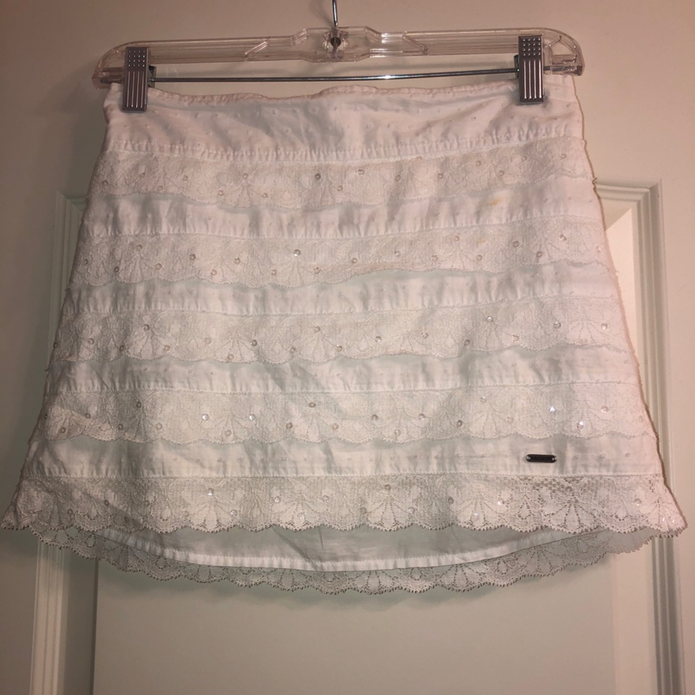 Hollister White Lace and Sequin Mini Skirt